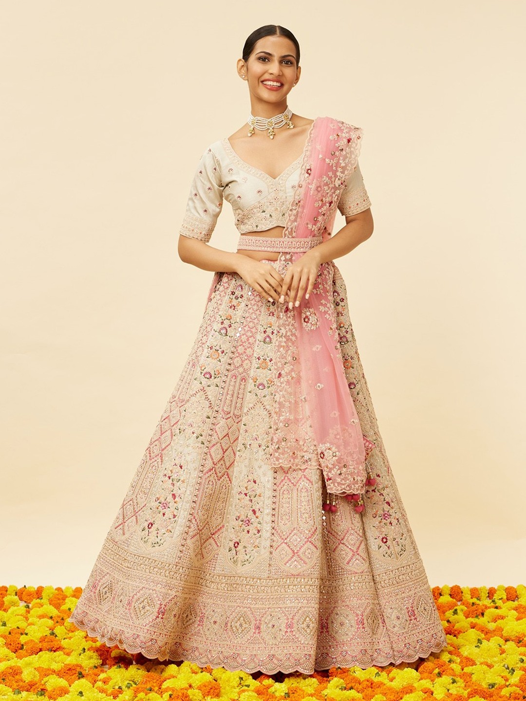 

MOHEY Embroidered Art Silk Semi-Stitched Lehenga & Unstitched Blouse With Dupatta, Pink