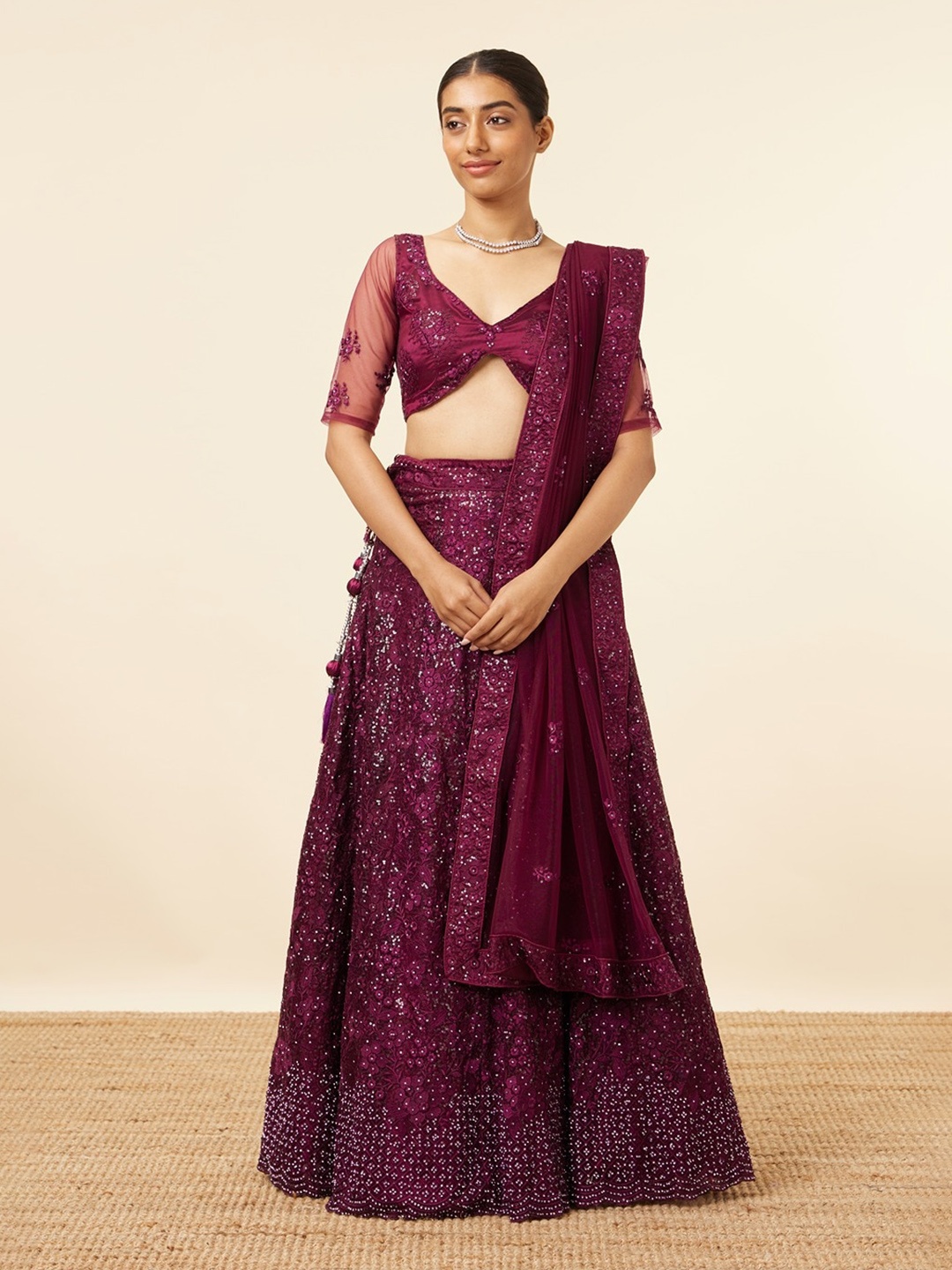 

MOHEY Embroidered Semi-Stitched Lehenga & Unstitched Blouse With Dupatta, Purple