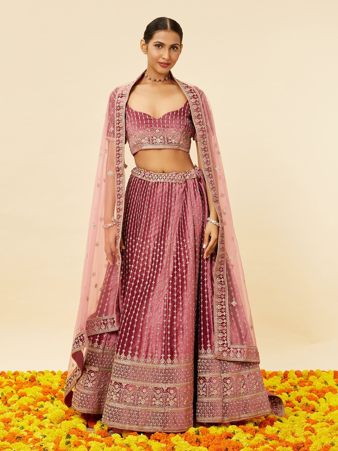 

MOHEY Embroidered Semi-Stitched Lehenga & Unstitched Blouse With Dupatta, Purple