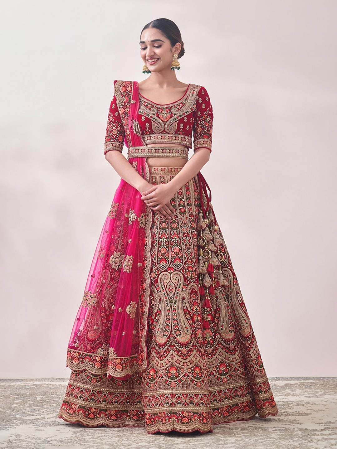 

MOHEY Embroidered Semi-Stitched Lehenga & Unstitched Blouse With Dupatta, Pink