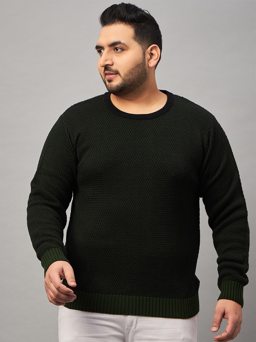 

Club York Plus Size Self Design Long Sleeves Acrylic Pullover Sweater, Black