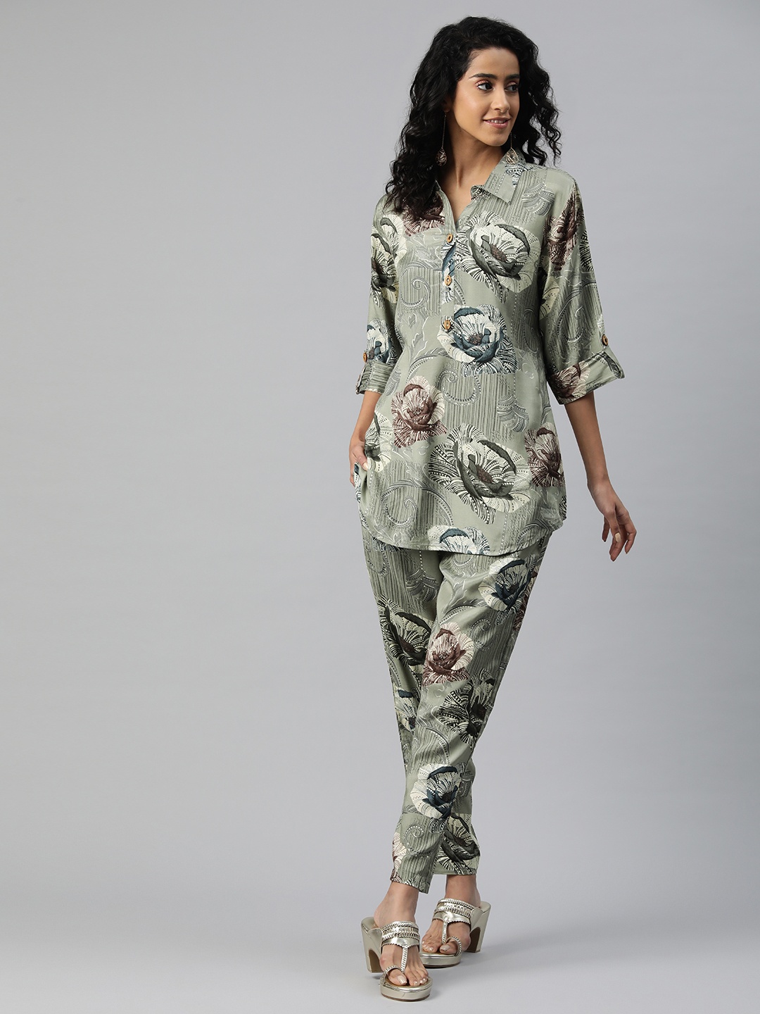 

Readiprint Printed Tunic with Trousers, Green