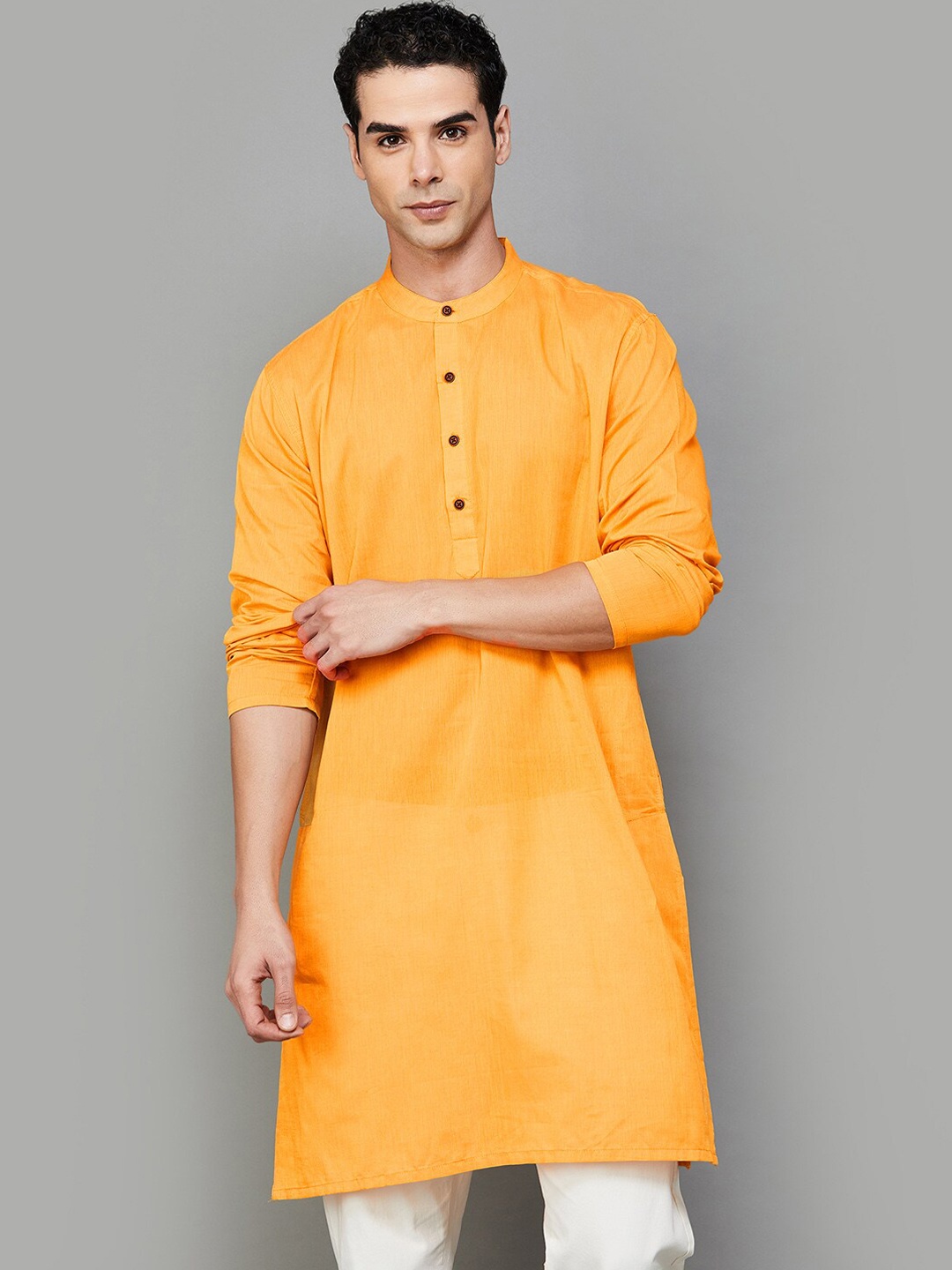 

Melange by Lifestyle Mandarin Collar Cotton Kurta, Orange