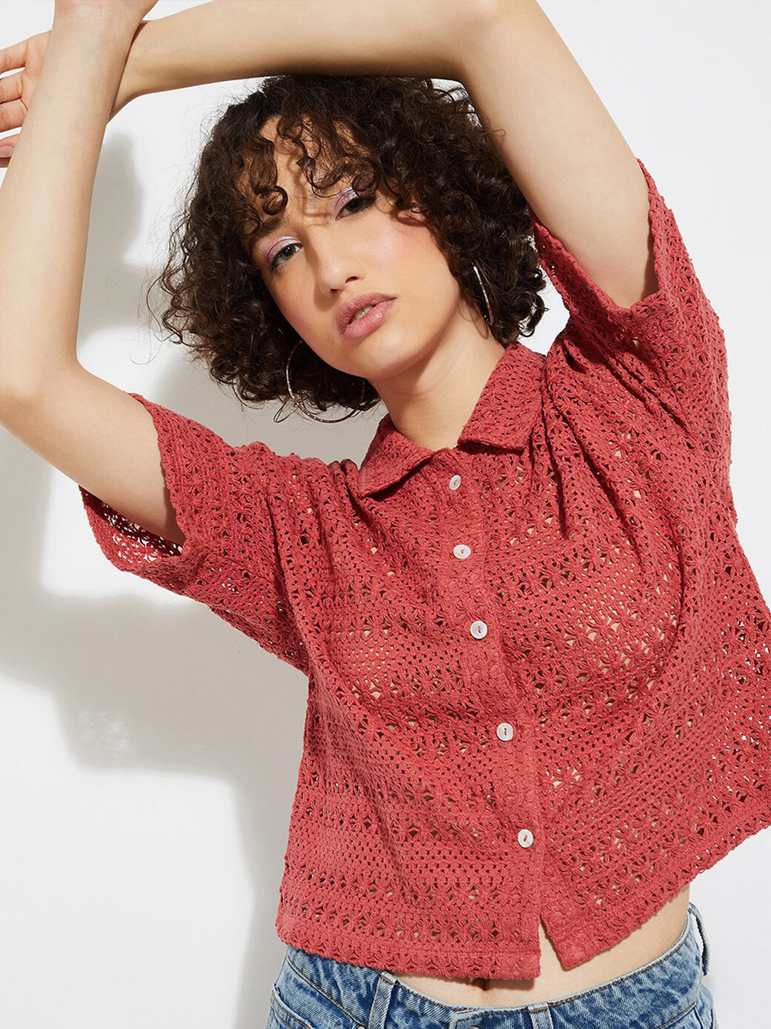 

max URB_N Standard Self Design Textured Spread Collar Cotton Casual Shirt, Rust