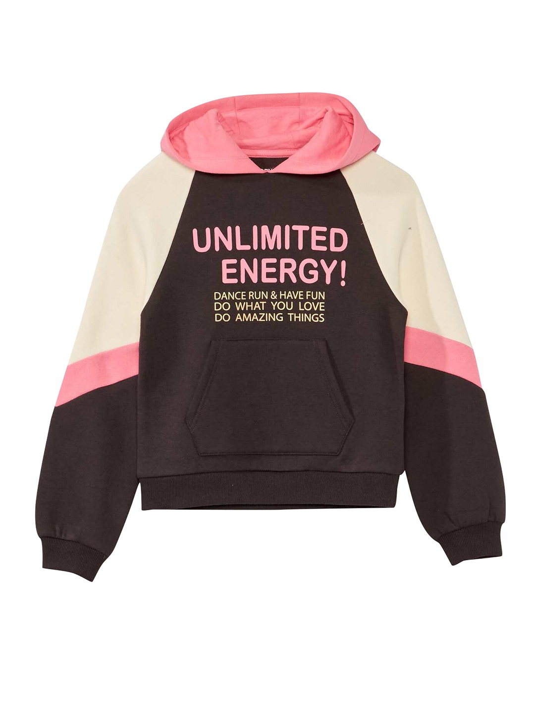 

KIABI Girls Typography Printed Hooded Sweatshirt, Brown