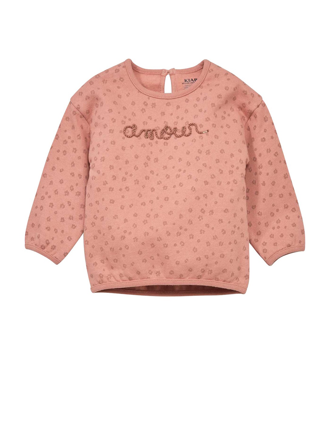 

KIABI Girls Floral Printed Round Neck Pure Cotton Top, Peach