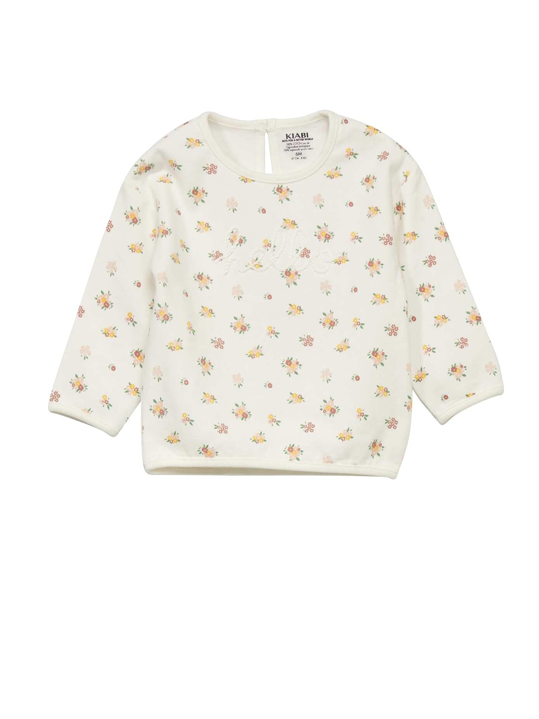 

KIABI Girls Floral Printed Cotton Pullover Sweater, White