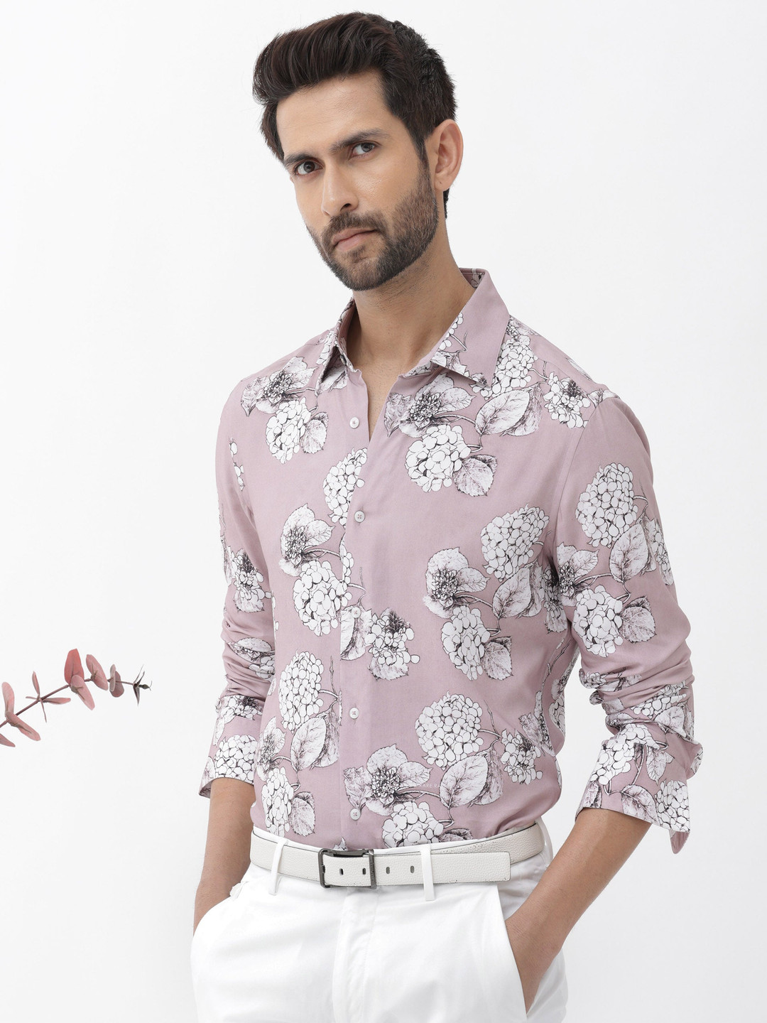 

RARE RABBIT Men Sakon Floral Printed Slim Fit Opaque Shirt, Pink