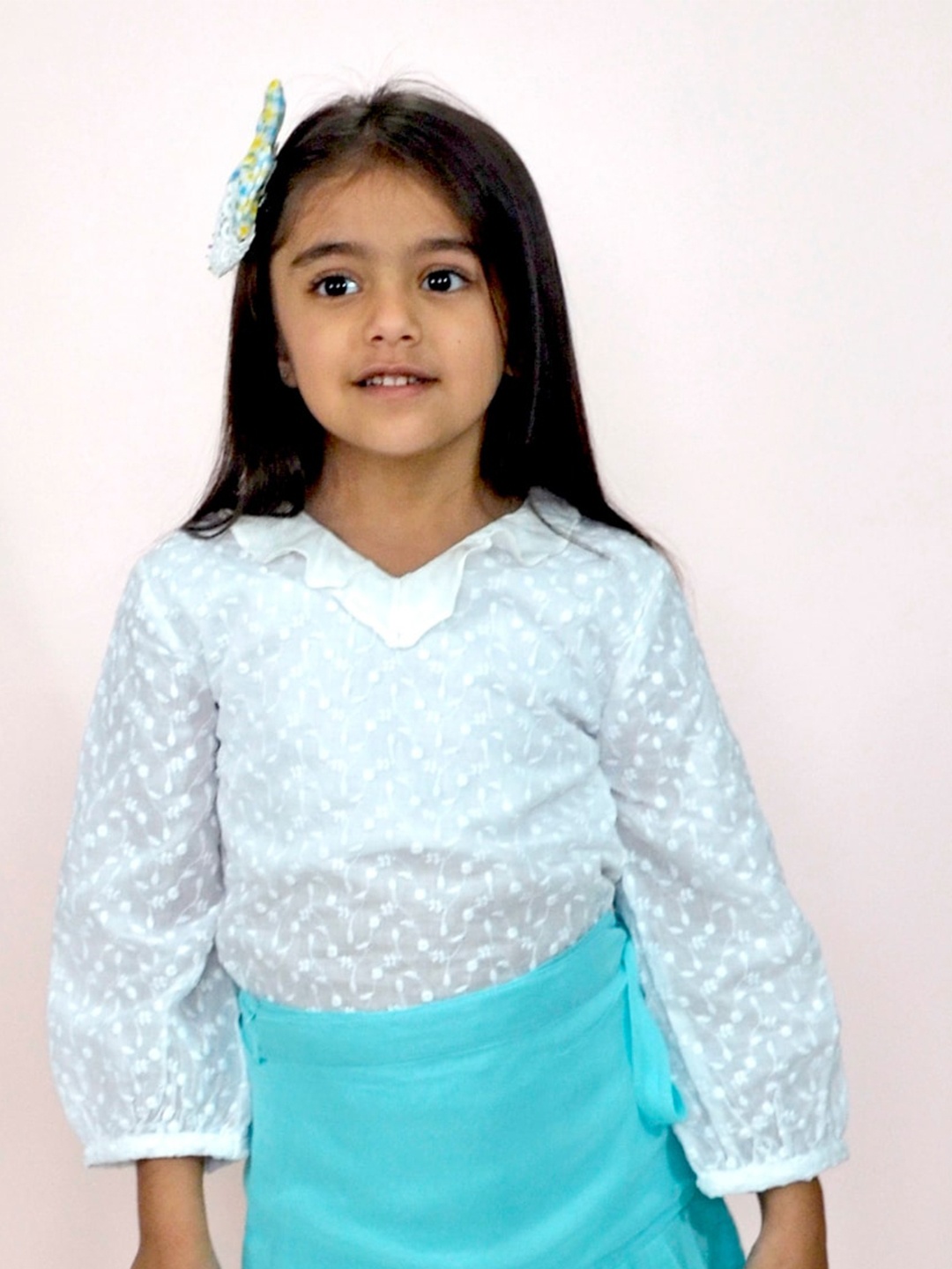 

BAESD Girls Embroidered V-Neck Puff Sleeves Ruffles Cotton Top, White