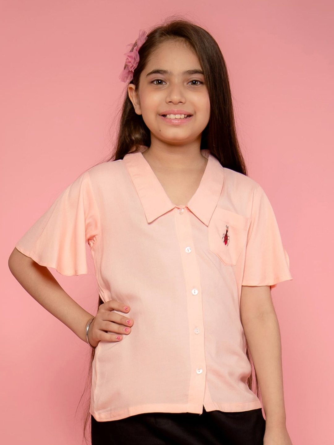 

BAESD Kids-Girls Gardinia Cotton Shirt Collar Flared Sleeve Opaque Shirt Style Top, Pink