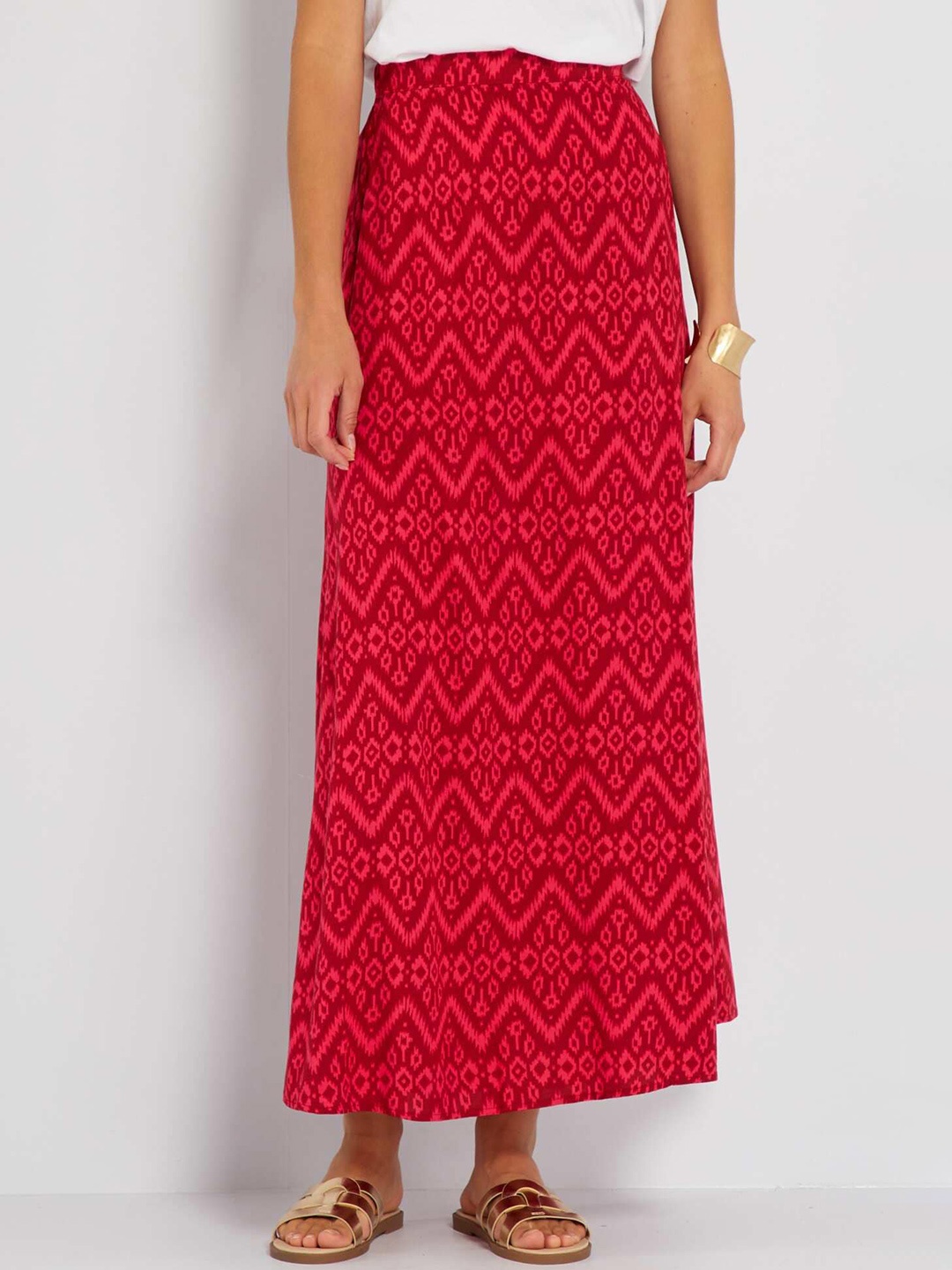 

KIABI Abstract Printed A-line Flared Maxi Skirts, Pink