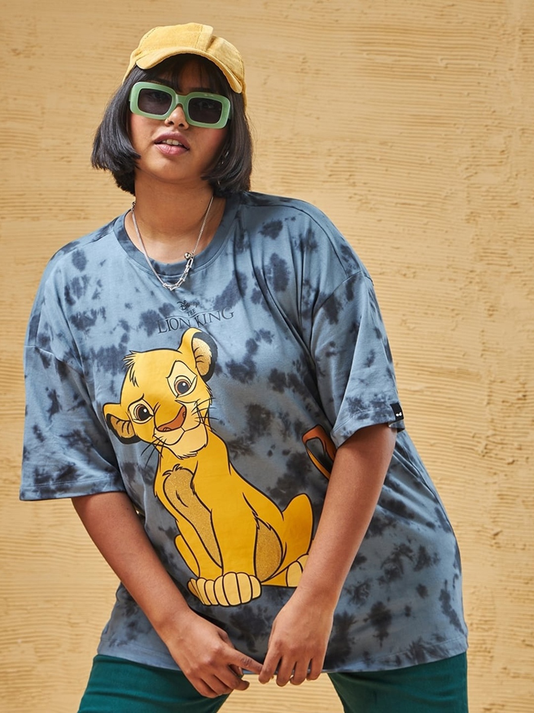 

Bewakoof Plus Size Lion King Graphic Printed Oversized Pure Cotton T-shirt, Blue