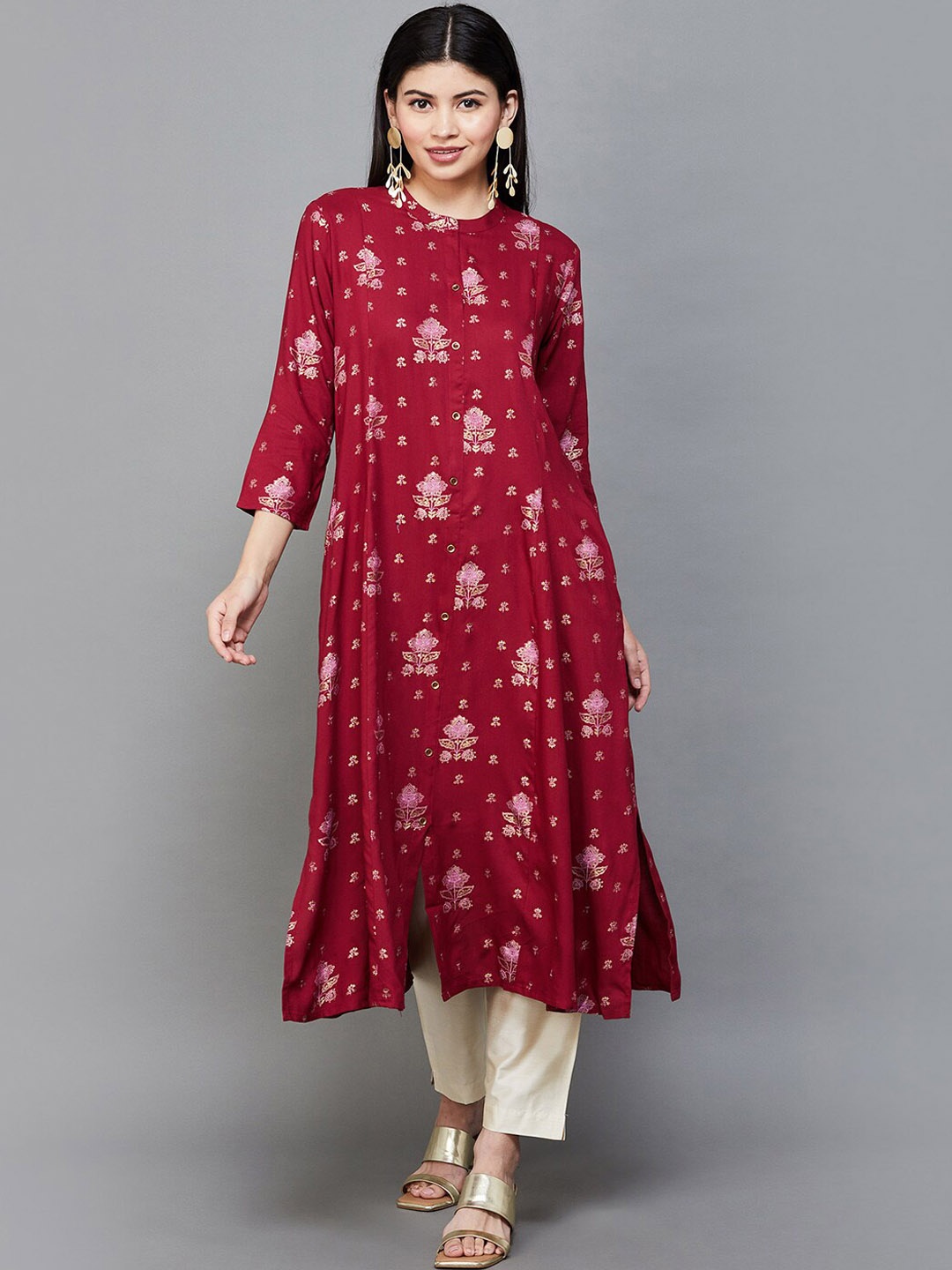 Melange by Lifestyle Floral Printed Anarkali Kurta, Pink