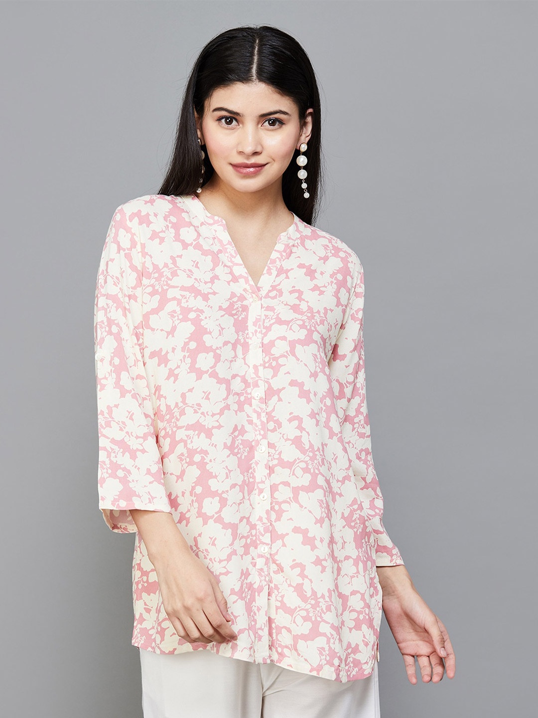 

Melange by Lifestyle Floral Printed V-Neck Kurti, Pink