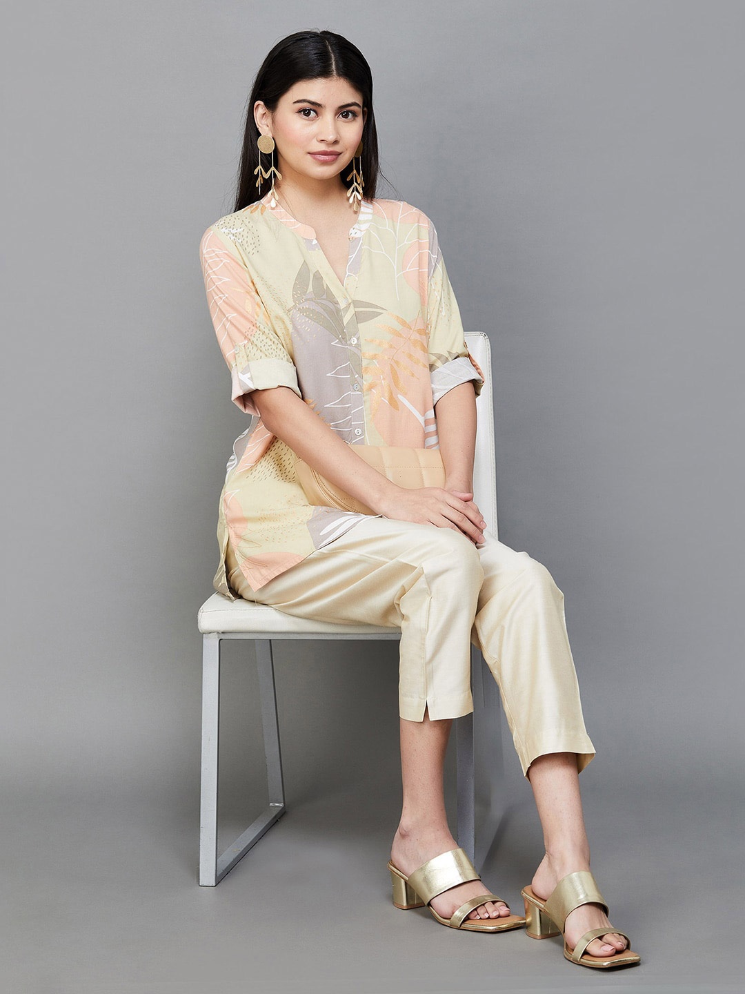 

Melange by Lifestyle Floral Printed Kurti, Beige