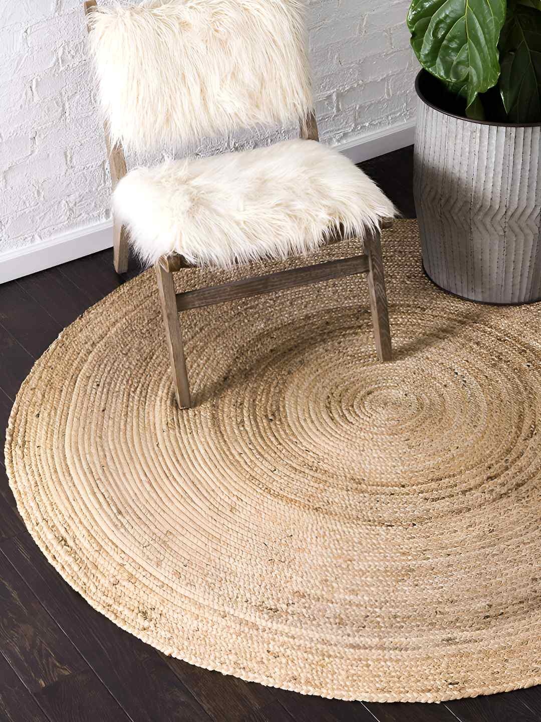 

cotton trendy Beige Round Regular Cotton Braided Floor Mat