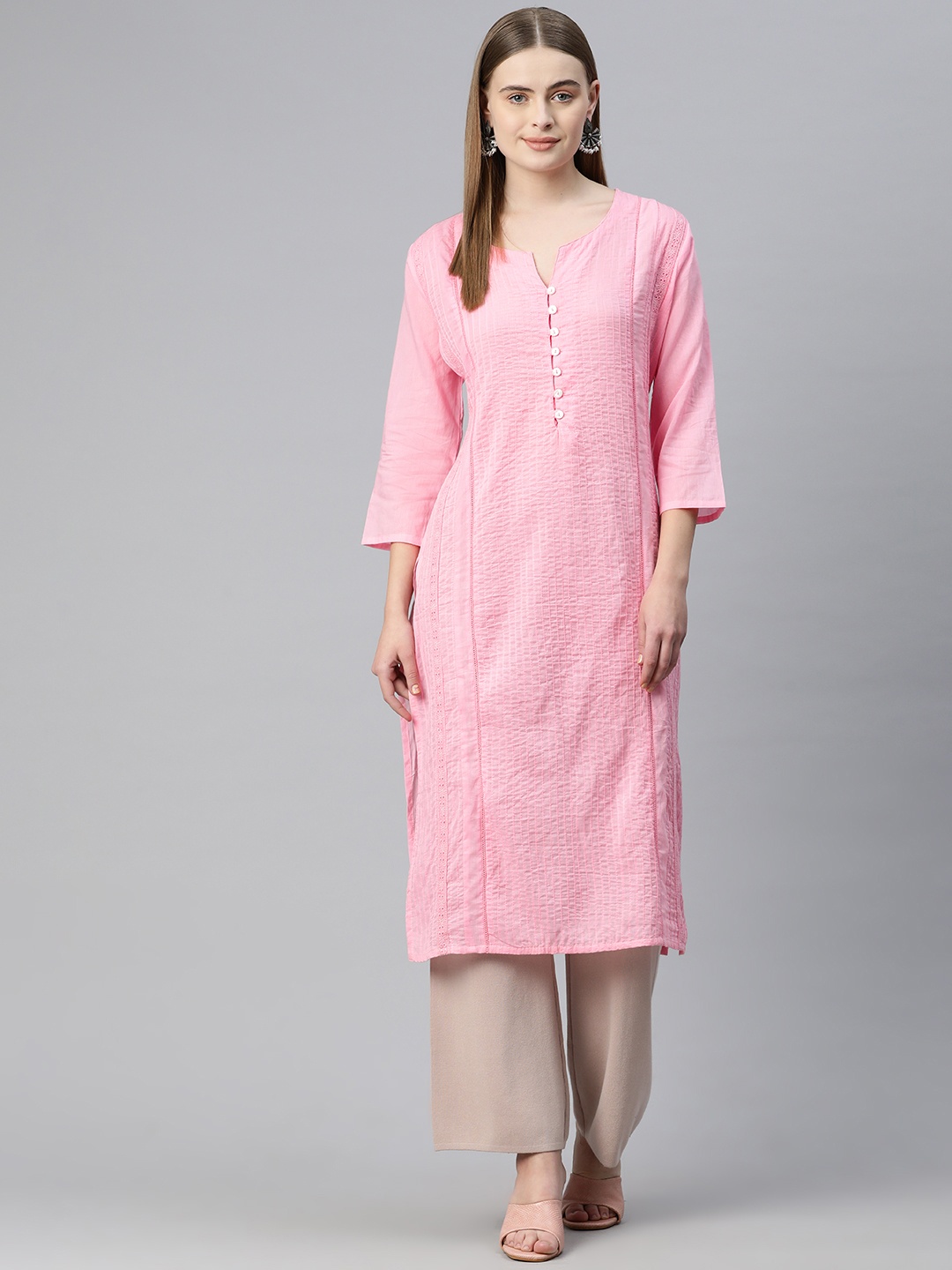 

Readiprint Panelled Thread Work Pure Cotton Kurta, Pink