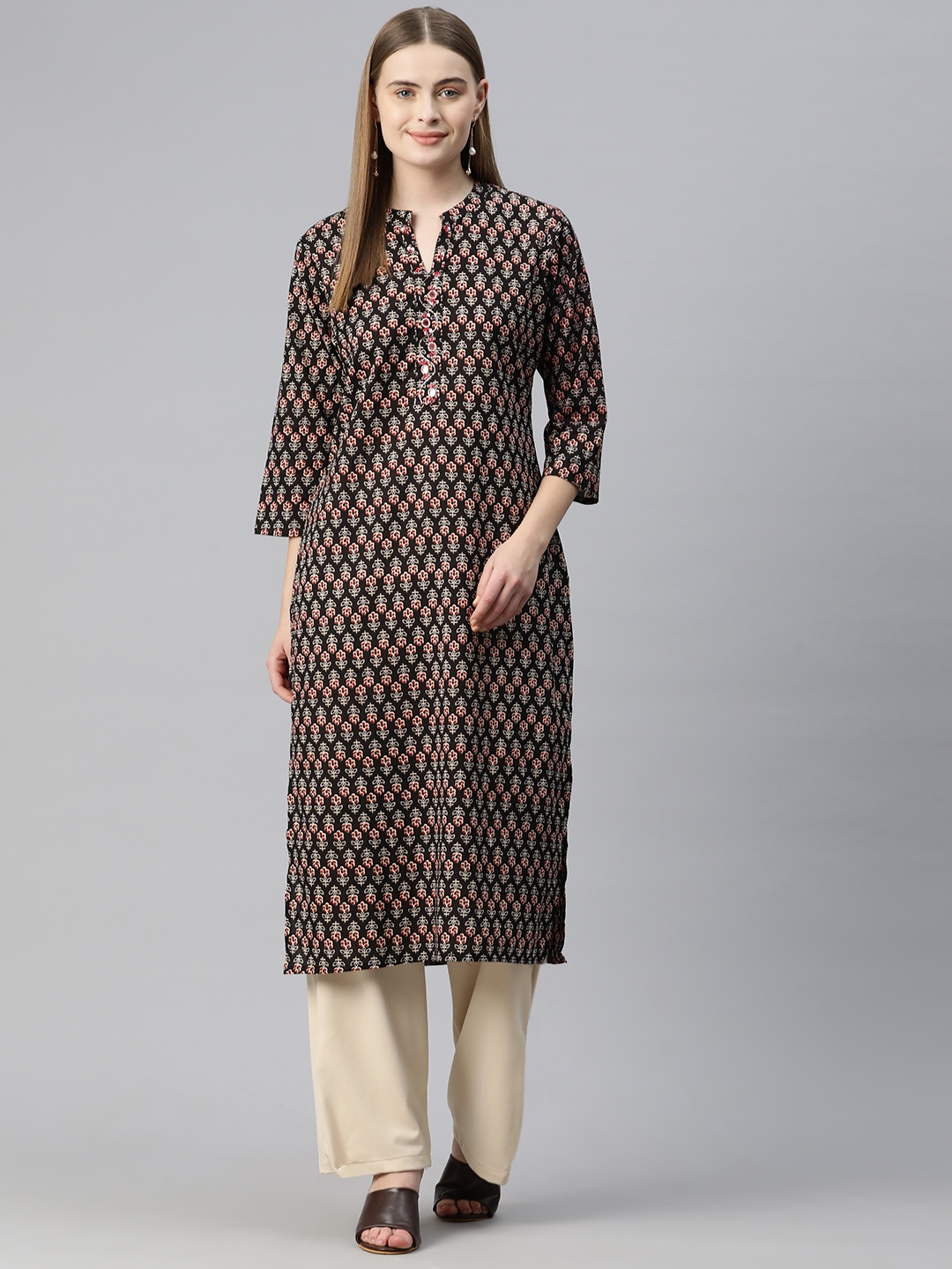 

Readiprint Fashions Women Ethnic Motifs Printed Floral Kurta, Black