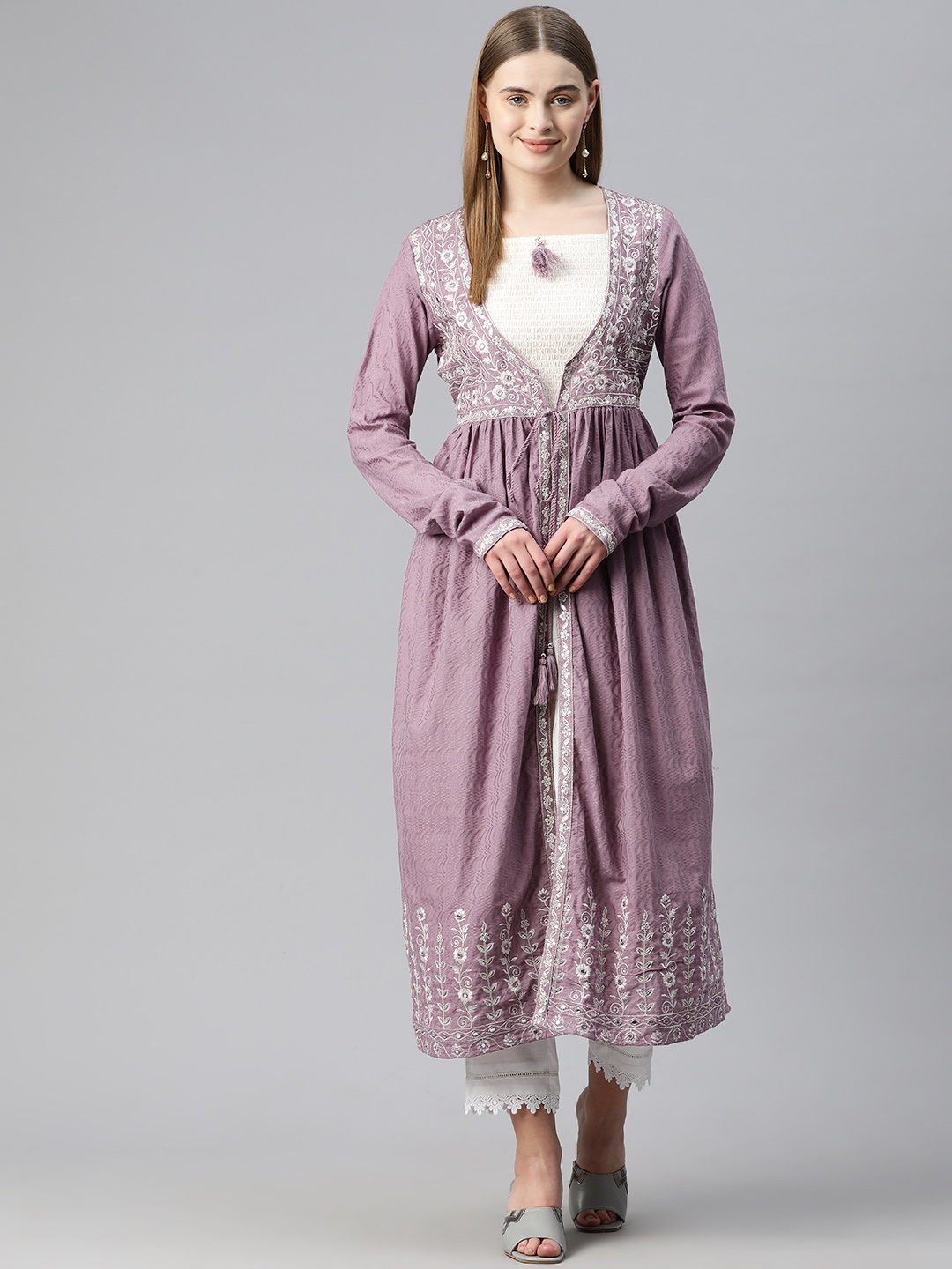

Readiprint Fashions Women Floral Embroidered Mirror Work Anarkali Kurta, Mauve