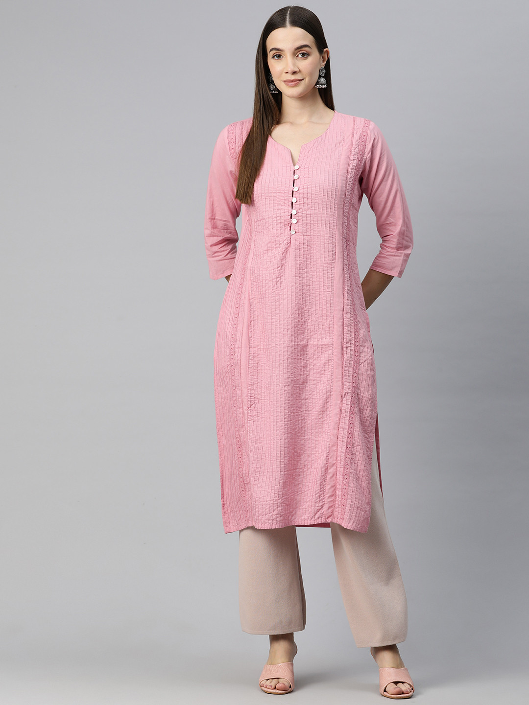 

Readiprint Women Solid Thread Work Kurta, Mauve