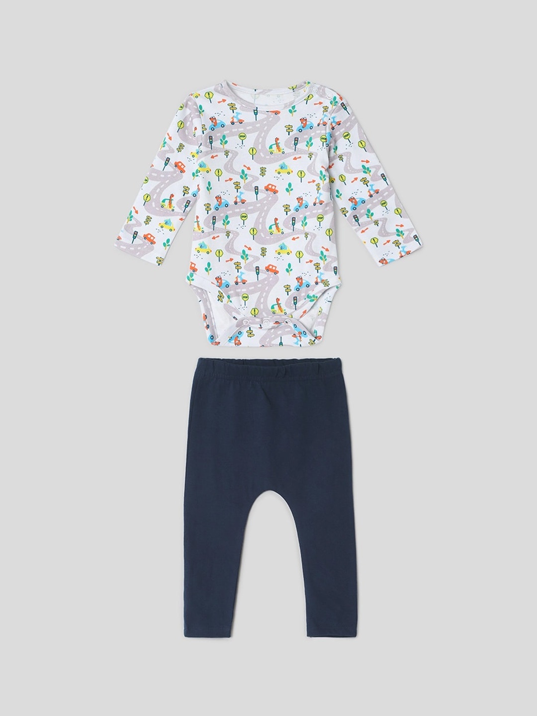 

Somersault Infants Printed Pure Cotton Bodysuit with Trousers, White