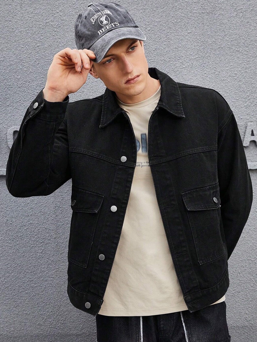 

Kotty Spread Collar Denim Jacket, Black