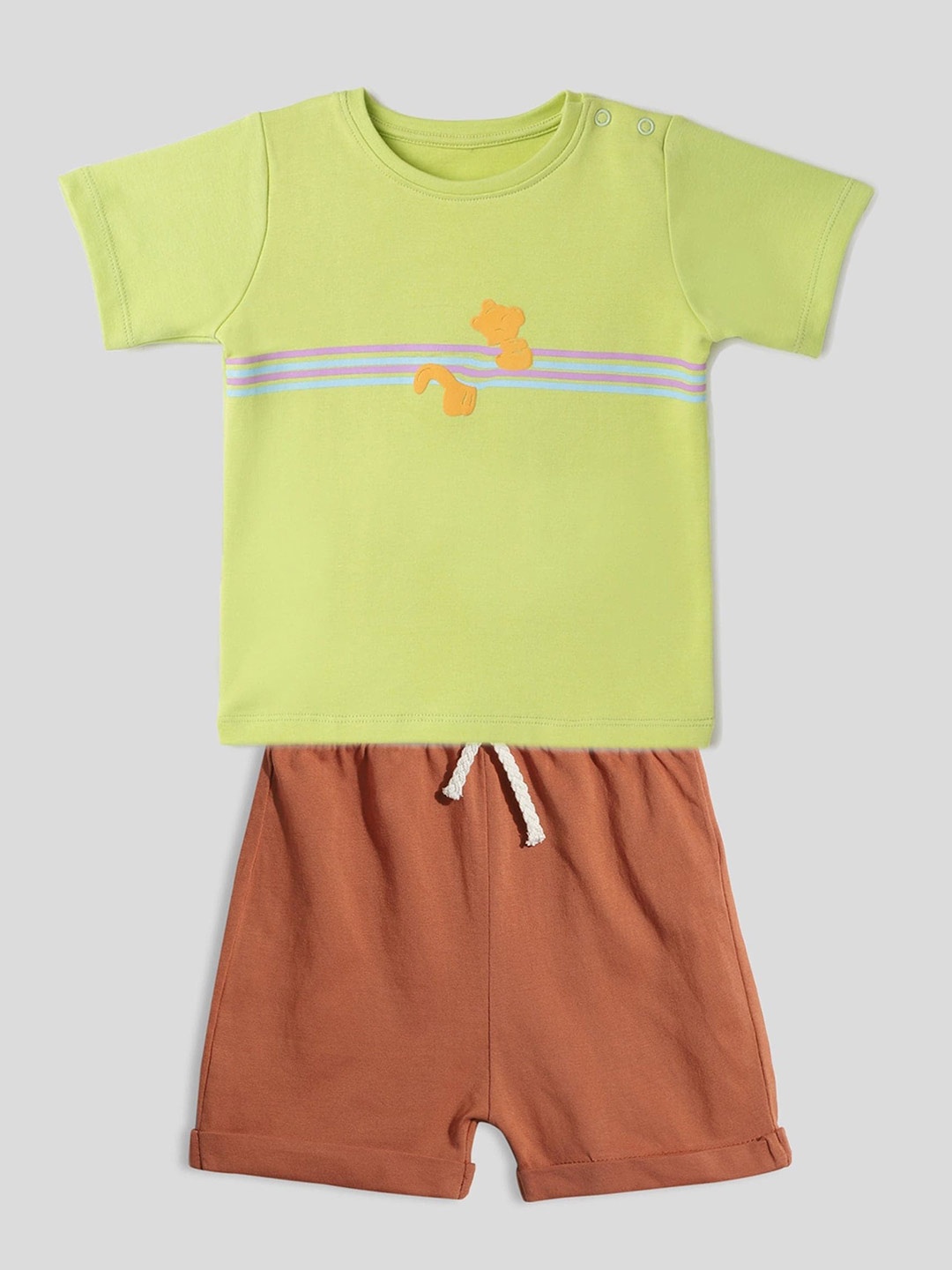 

Somersault Boys Striped Pure Cotton T-shirt with Shorts, Green