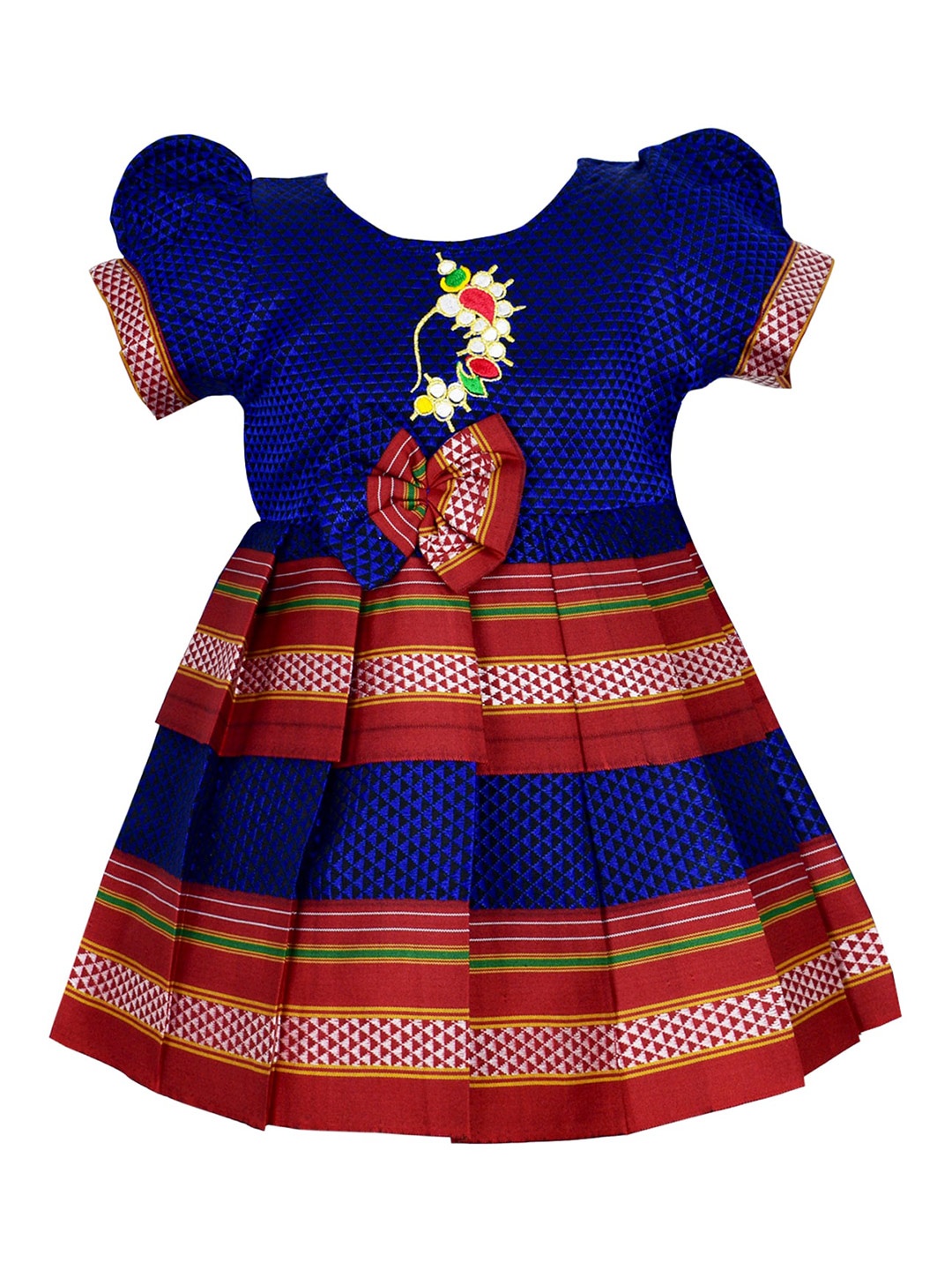 

AMIRTHA FASHION Infant Girls Geometric Printed Embroidered Cotton Fit & Flare Ethnic Dress, Navy blue