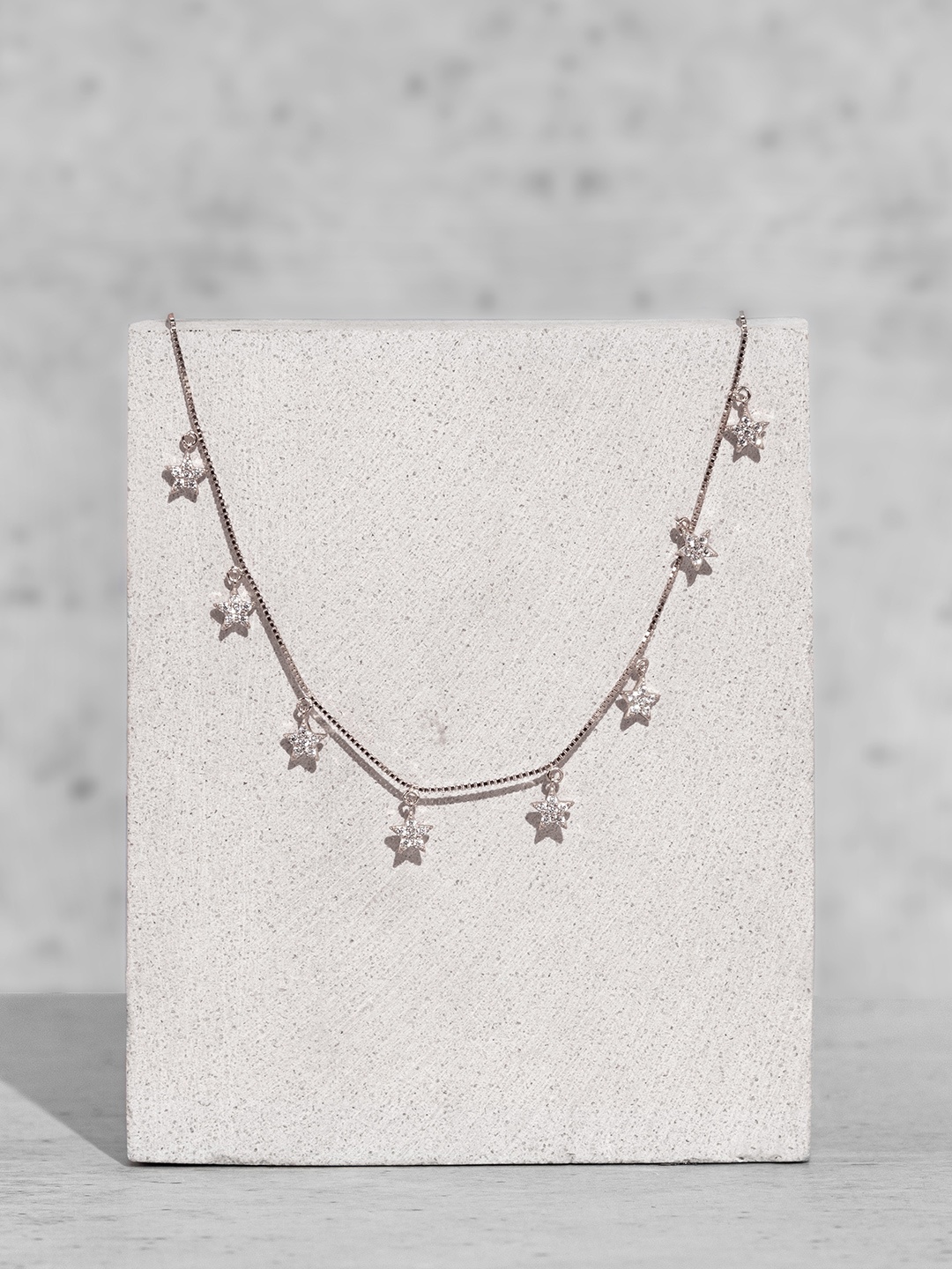 

ORIONZ Sterling Silver Cubic Zirconia Studded Stars Shaped Necklace