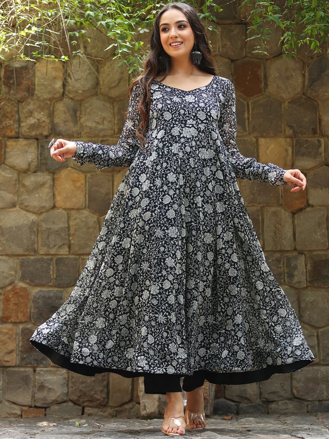 

BLACK SCISSOR Floral Printed Cotton Fit & Flared Ethnic Dresses