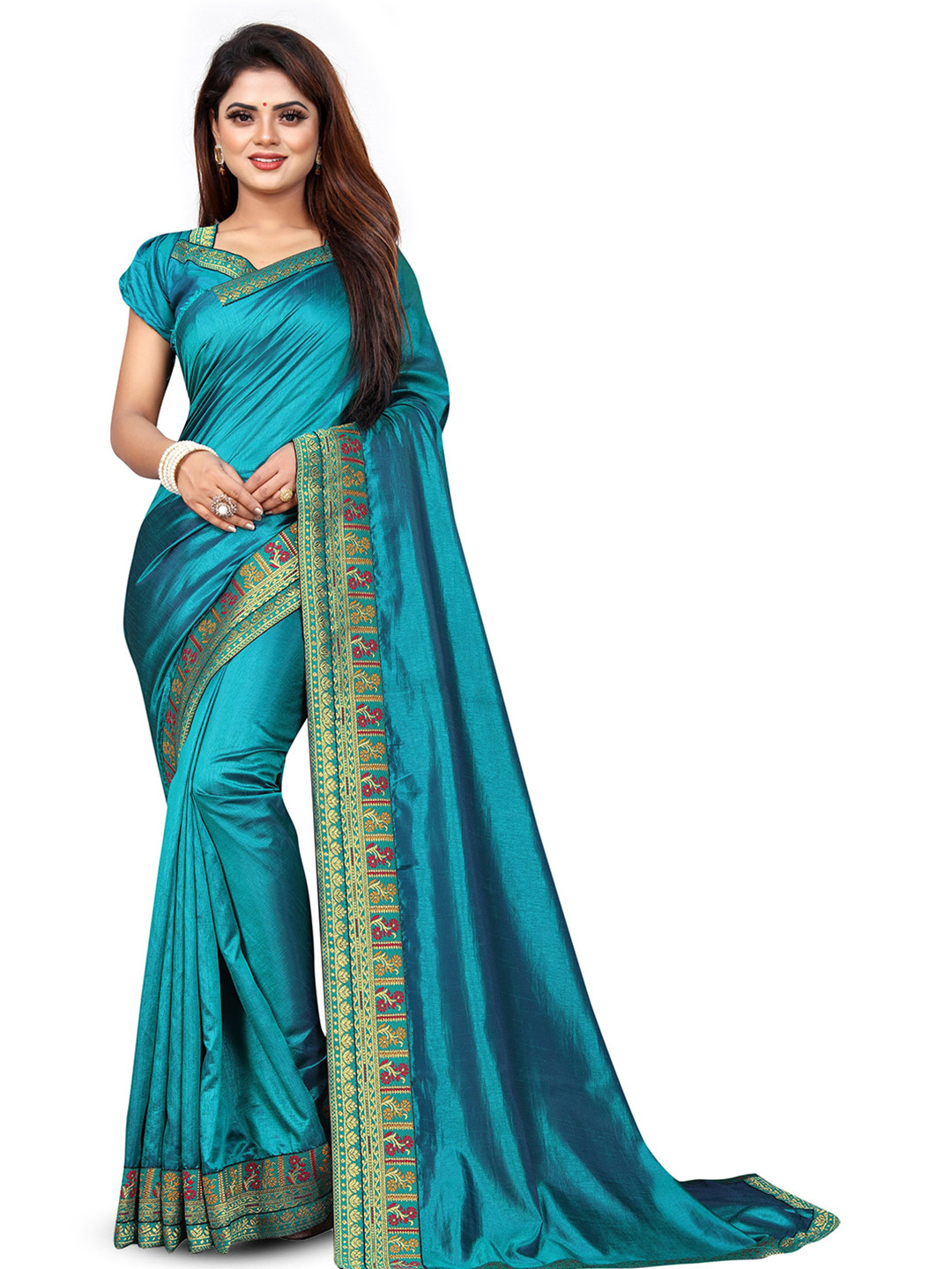 

ROOP SUNDARI SAREES Floral Embroidered Pure Silk Saree, Blue