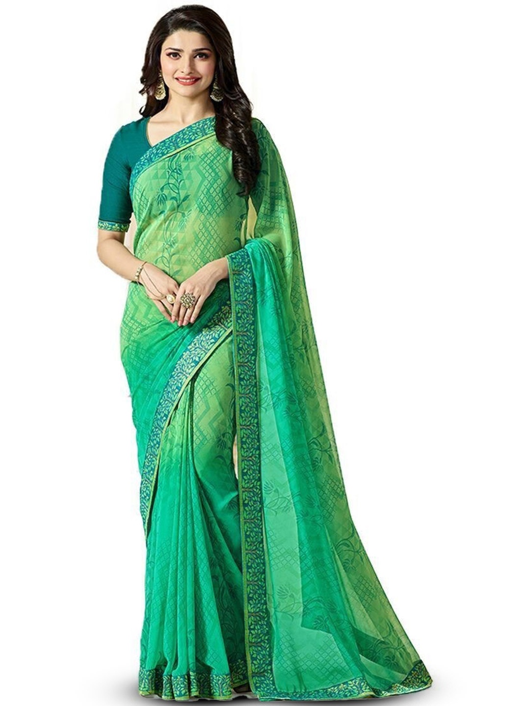 ROOP SUNDARI SAREES Floral Printed Pure Georgette Saree, Green
