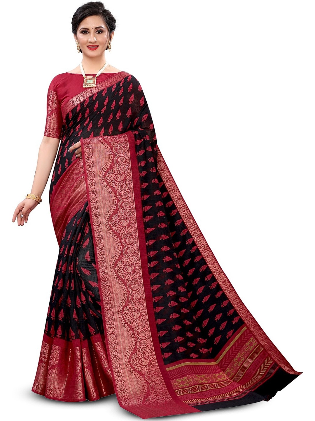 

ROOP SUNDARI SAREES Ethnic Motifs Woven Design Zari Saree, Black