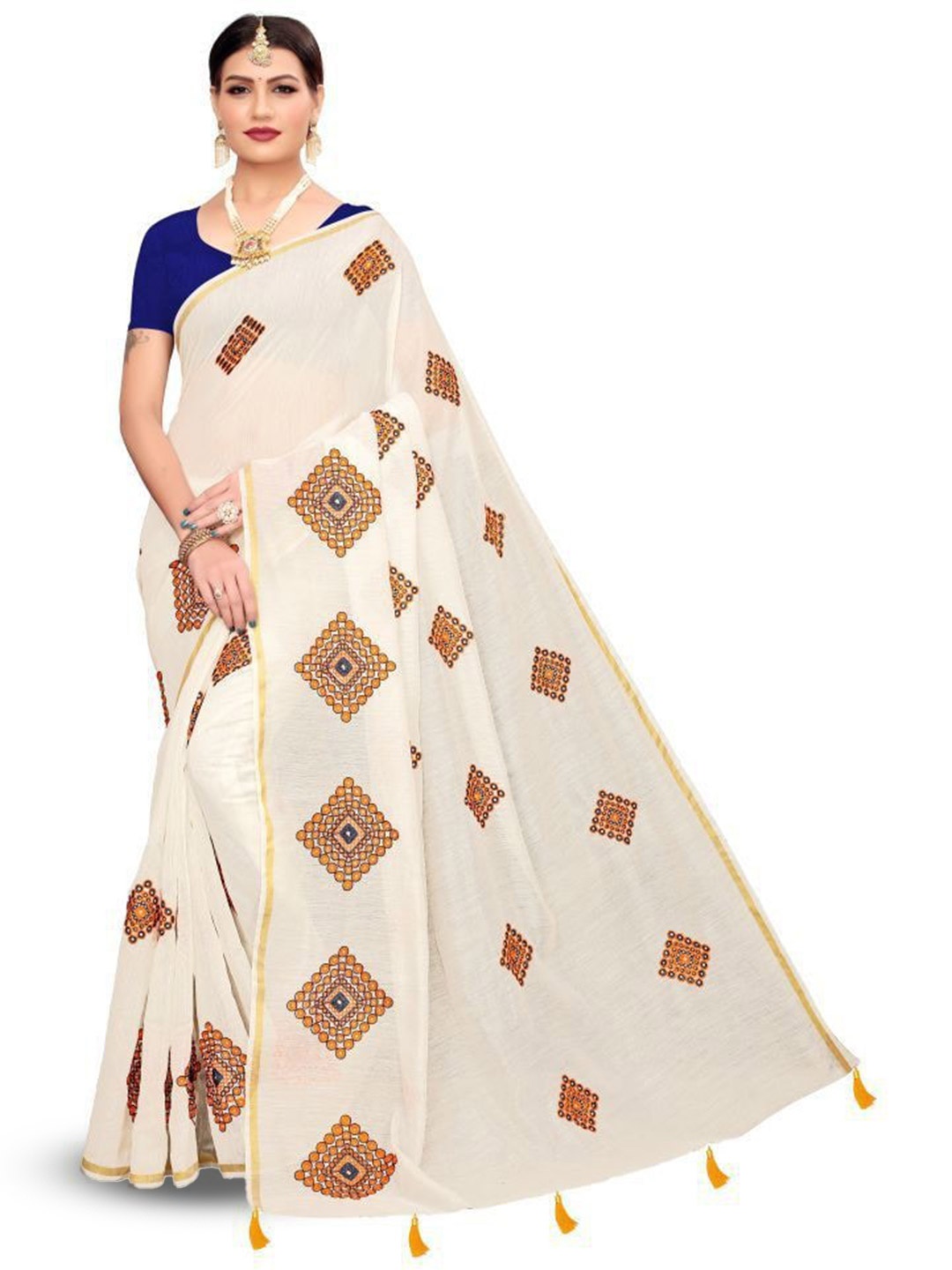 

ROOP SUNDARI SAREES Ethnic Motifs Printed Saree, White