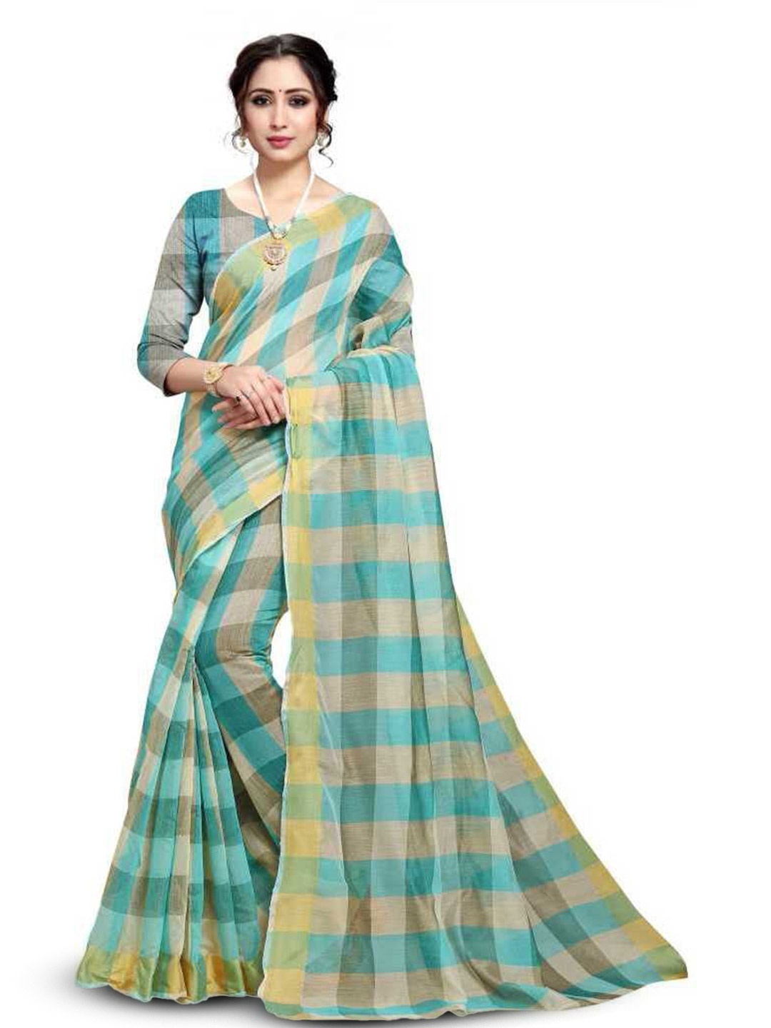 

ROOP SUNDARI SAREES Checked Printed Saree, Green