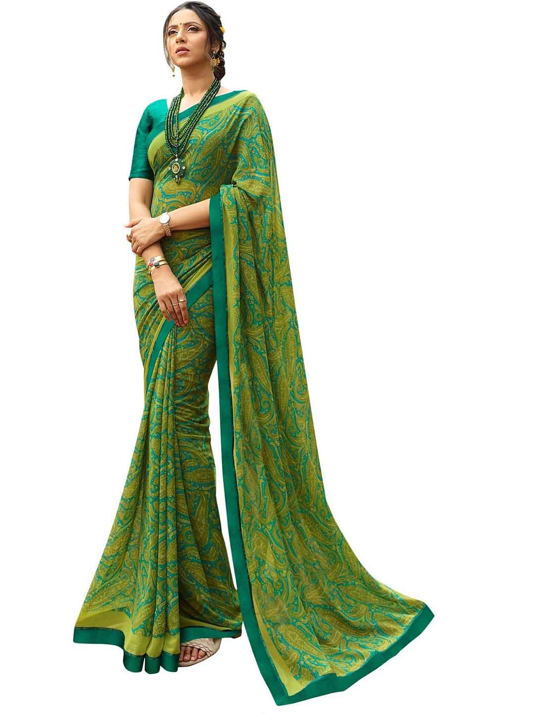 

ROOP SUNDARI SAREES Ethnic Motifs Pure Georgette Saree, Green