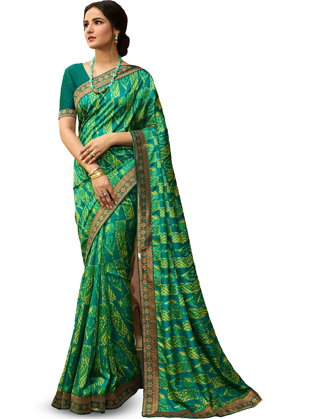 

ROOP SUNDARI SAREES Floral Printed Pure Georgette Saree, Green