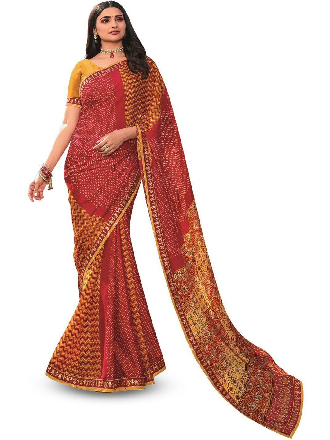 

ROOP SUNDARI SAREES Ethnic Motifs Printed Embroidered Pure Silk Saree, Red