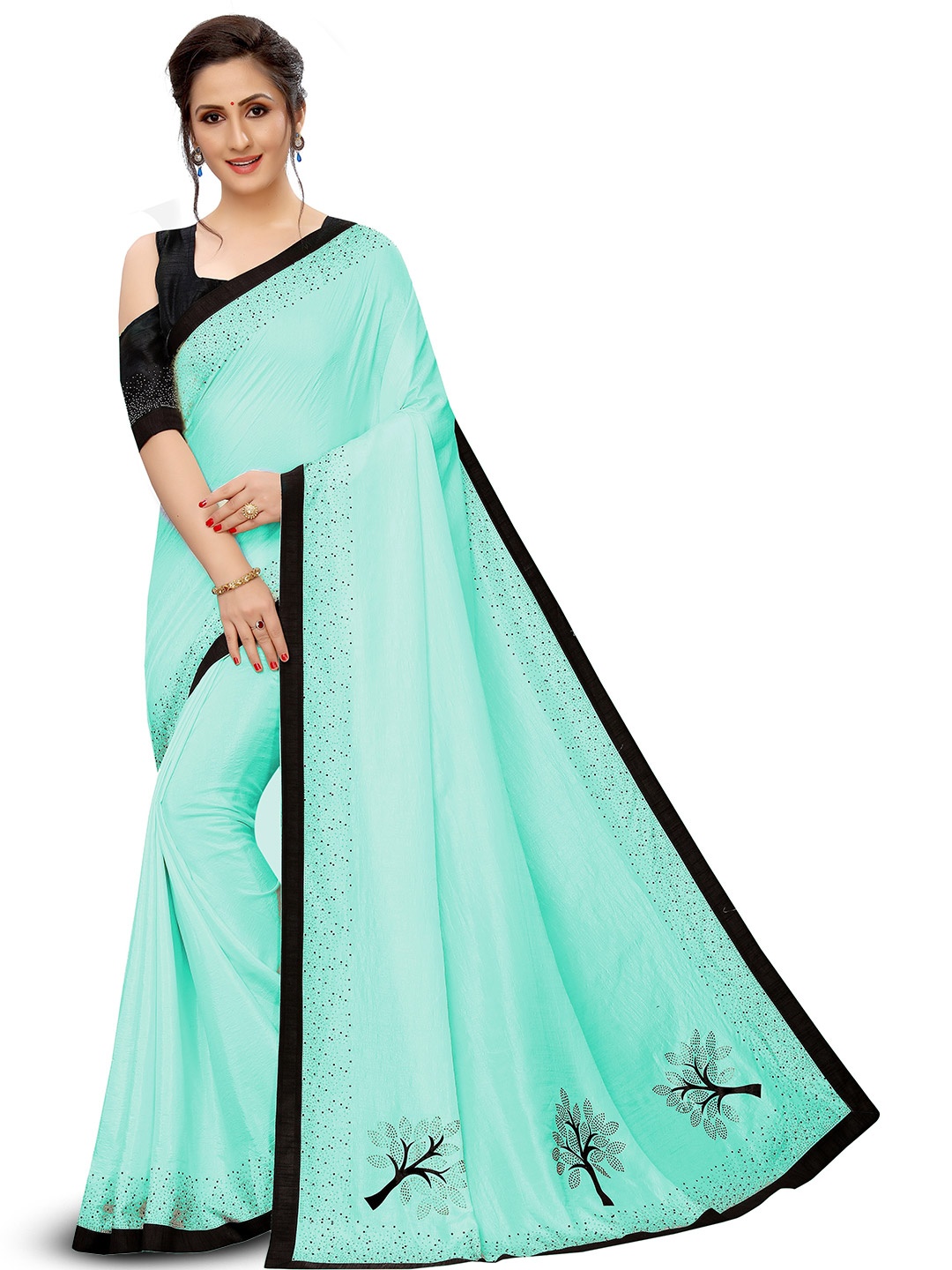 

ROOP SUNDARI SAREES Beads and Stones Pure Georgette Saree, Blue