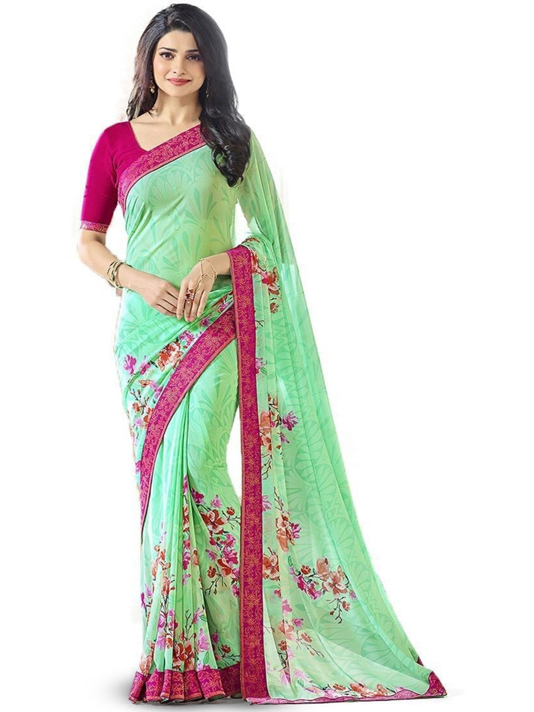 

ROOP SUNDARI SAREES Floral Printed Georgette Saree, Red