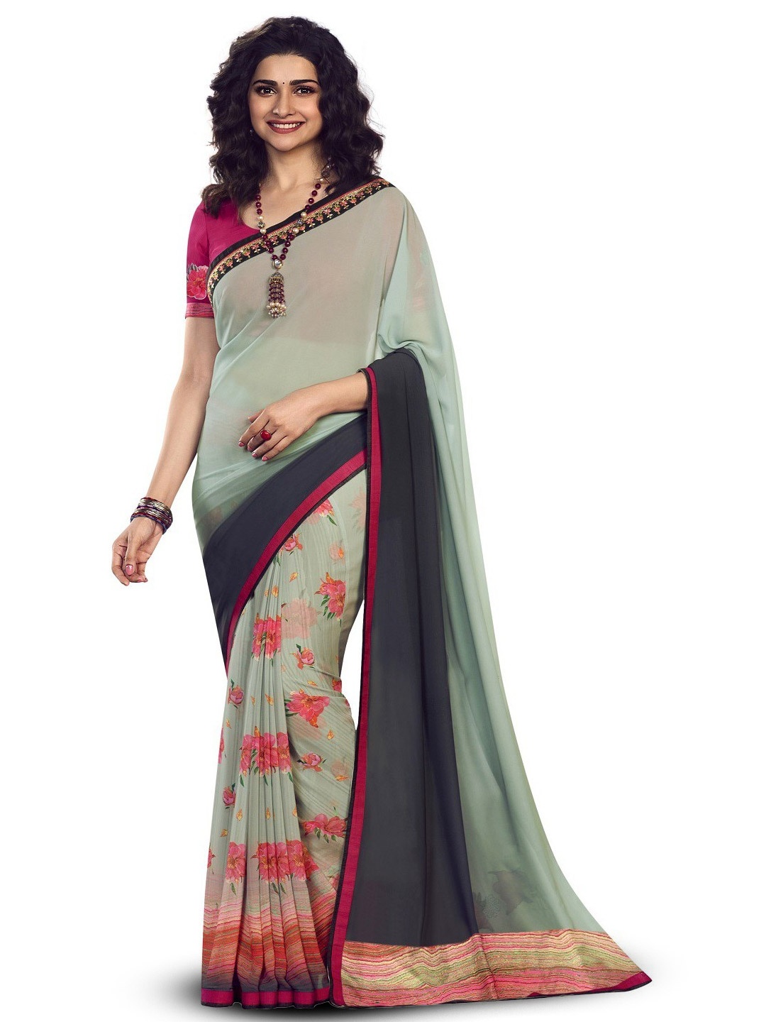 

ROOP SUNDARI SAREES Floral Embroidered Pure Georgette Saree, Grey