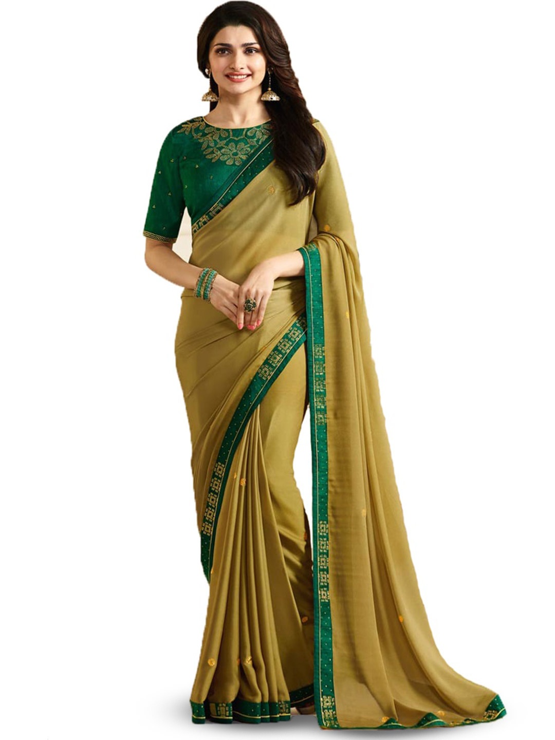 

ROOP SUNDARI SAREES Floral Printed Pure Silk Saree, Yellow