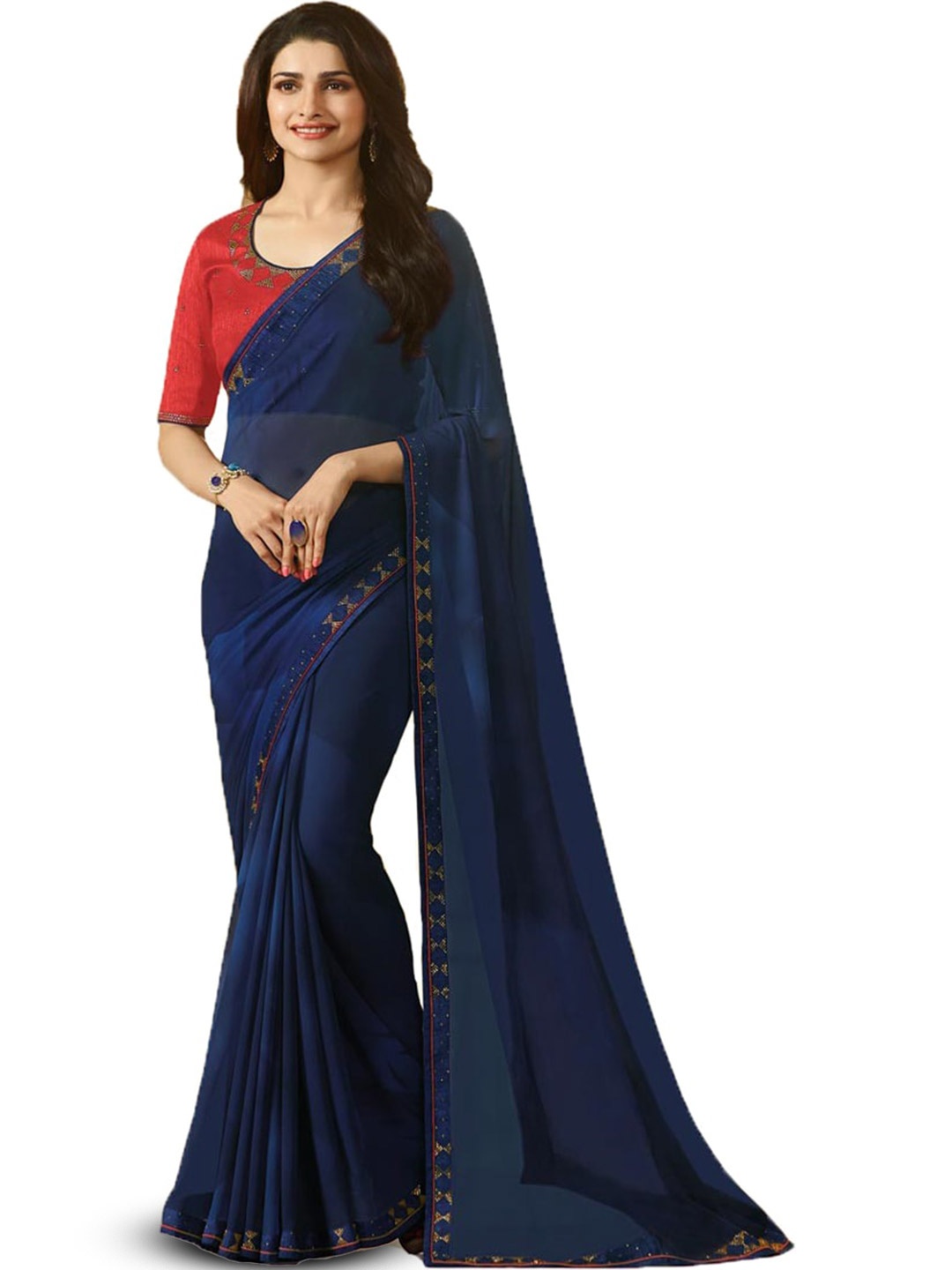 

ROOP SUNDARI SAREES Pure Georgette Saree, Navy blue
