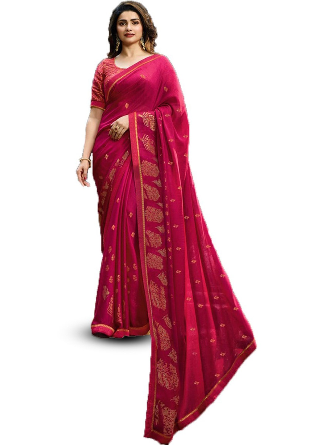 

ROOP SUNDARI SAREES Floral Pure Silk Saree, Pink