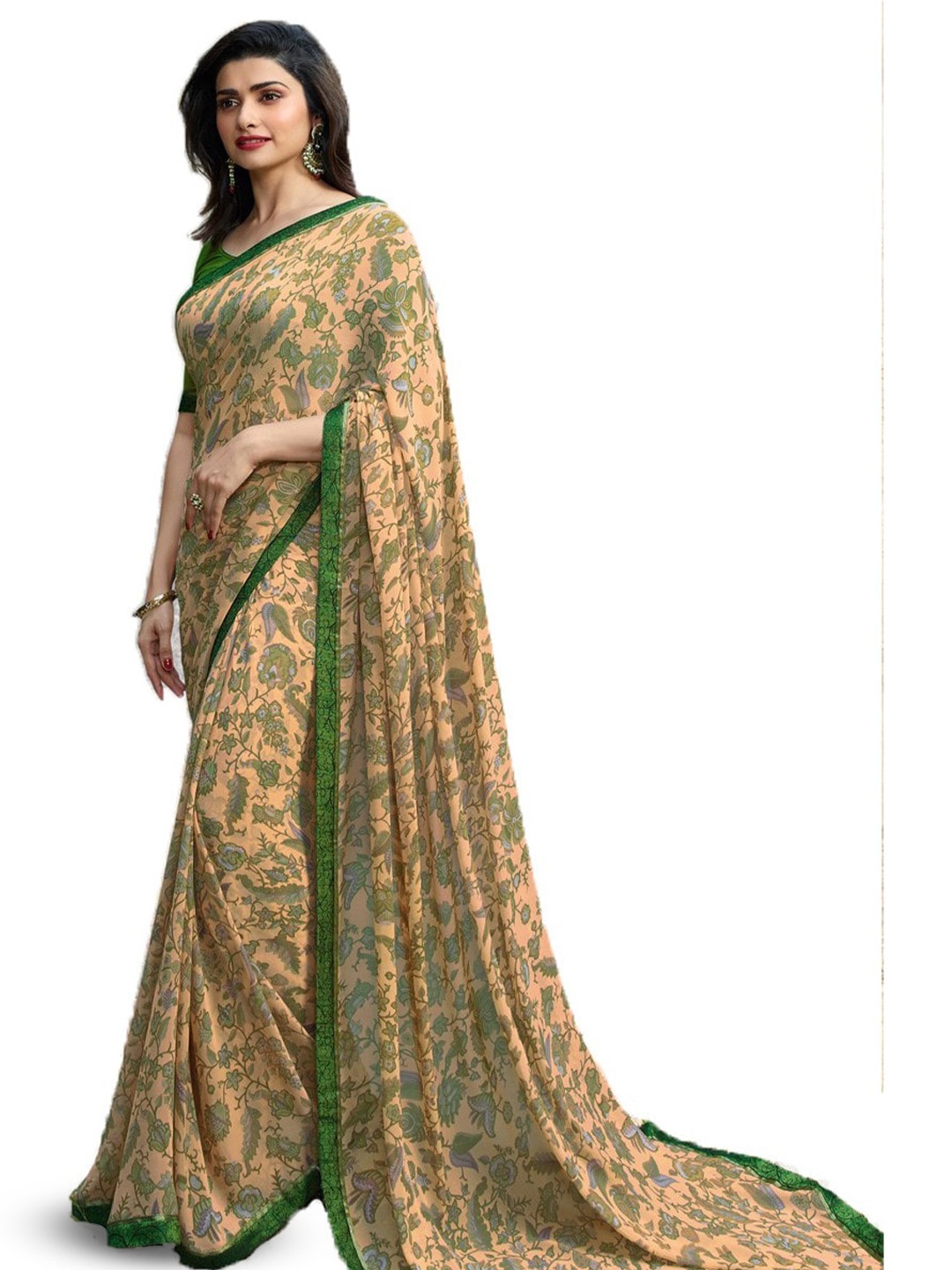 

ROOP SUNDARI SAREES Floral Printed Pure Georgette Saree, Yellow