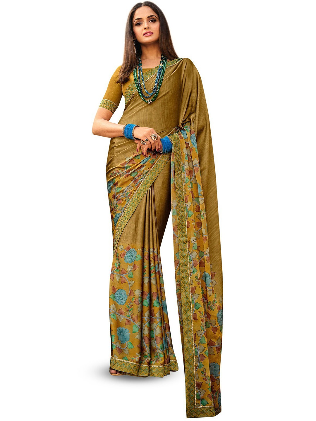 

ROOP SUNDARI SAREES Floral Printed Saree, Green