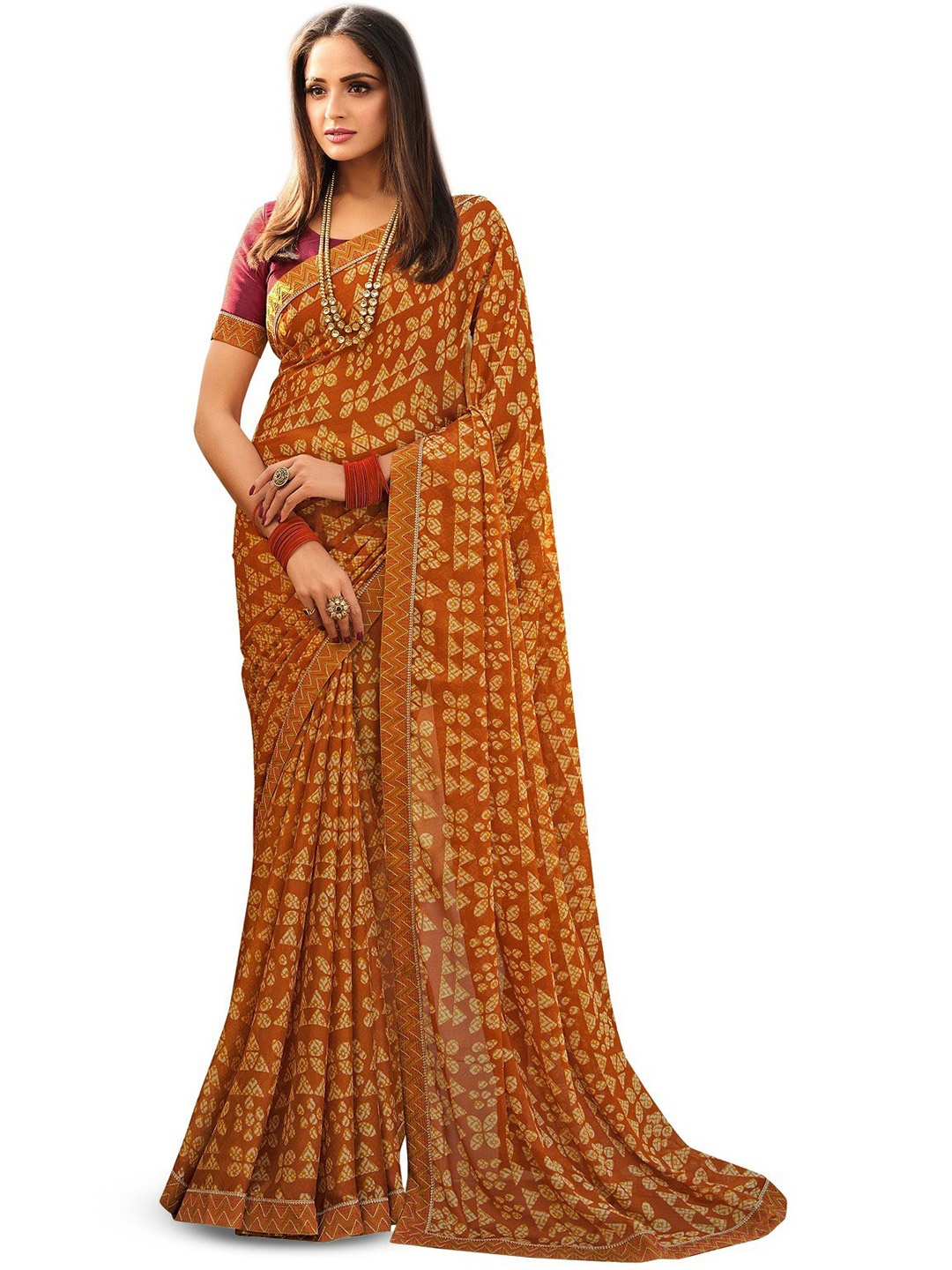 

ROOP SUNDARI SAREES Floral Printed Pure Georgette Saree, Mustard