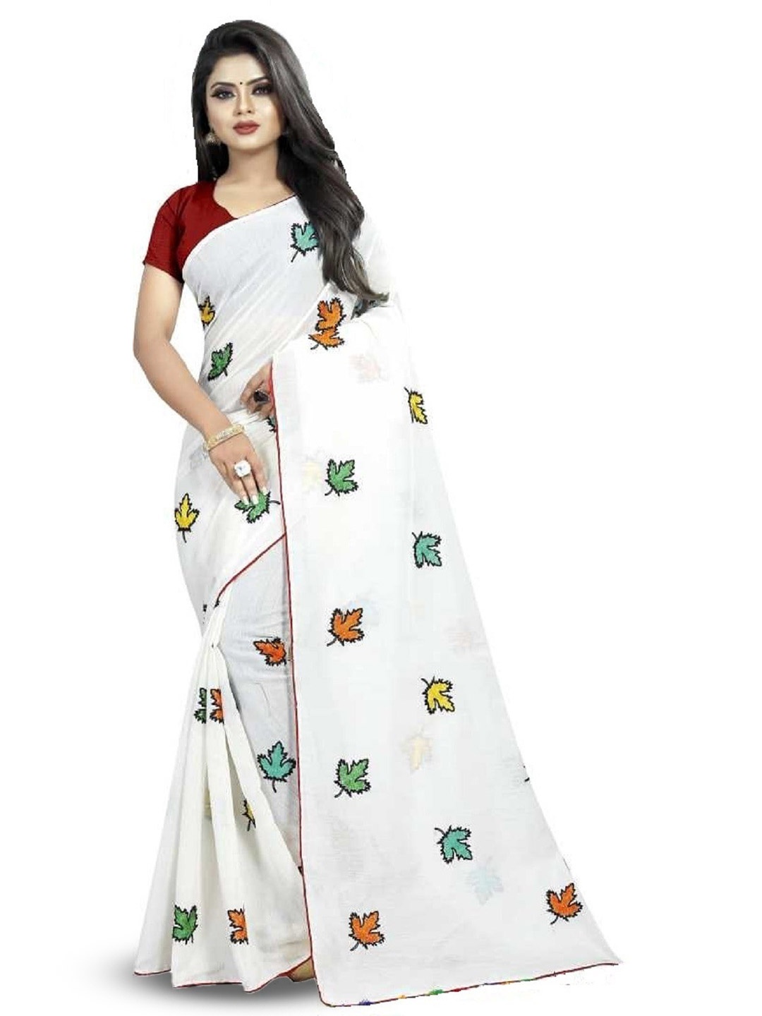 

ROOP SUNDARI SAREES Floral Printed Pure Georgette Saree, White