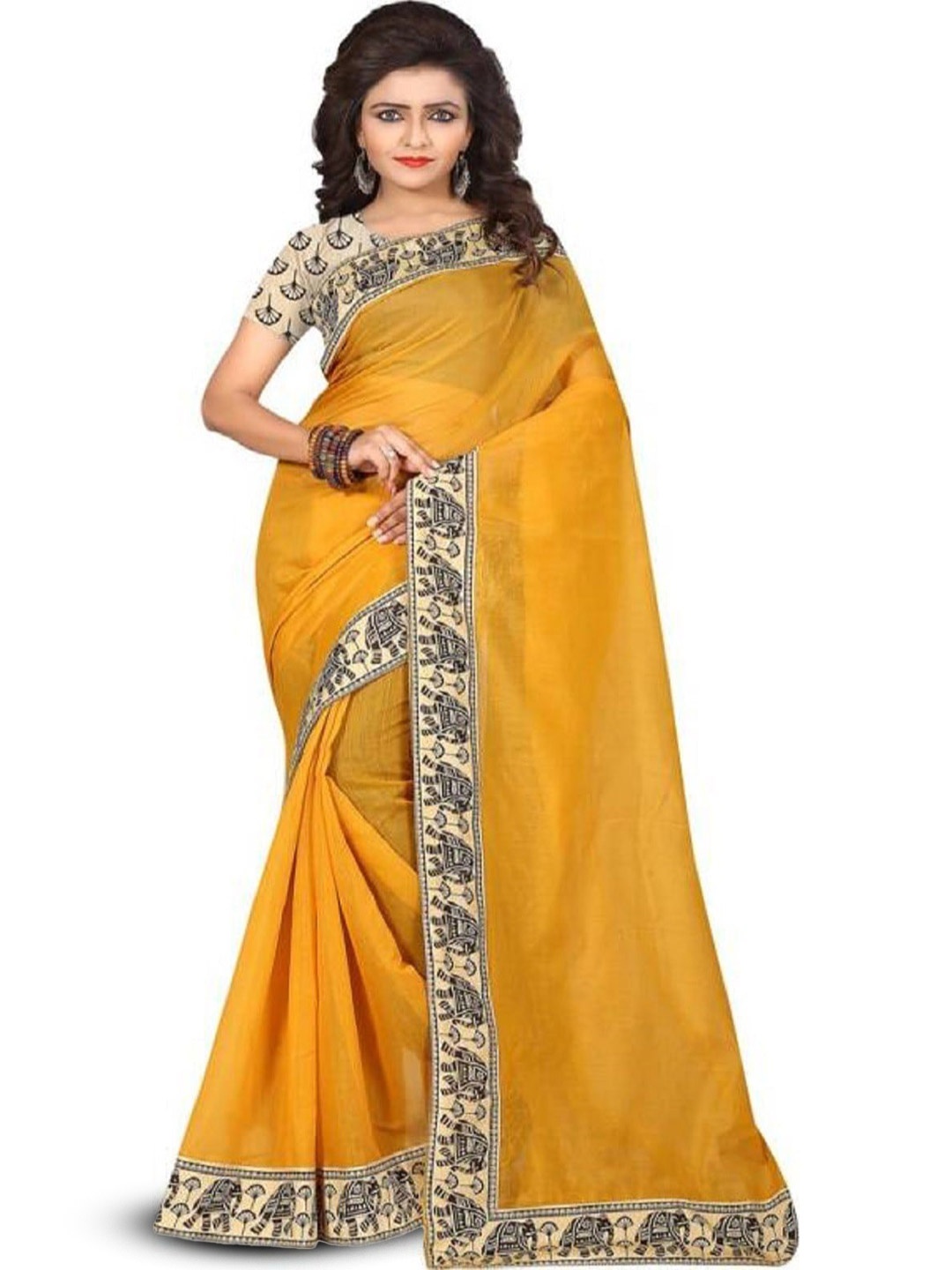 

ROOP SUNDARI SAREES Ethnic Motifs Printed Saree, Gold