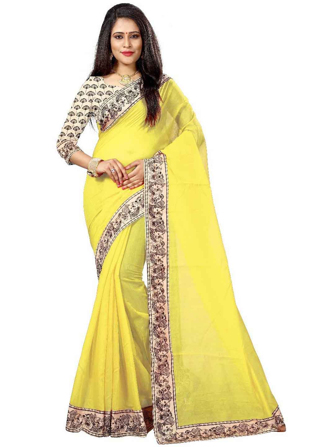 

ROOP SUNDARI SAREES Floral Printed Saree, Yellow
